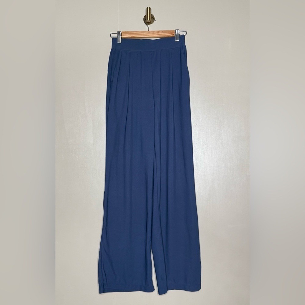 Halara Blue Wide Leg Pull On Pants XS Tall Elastic Waist Pockets